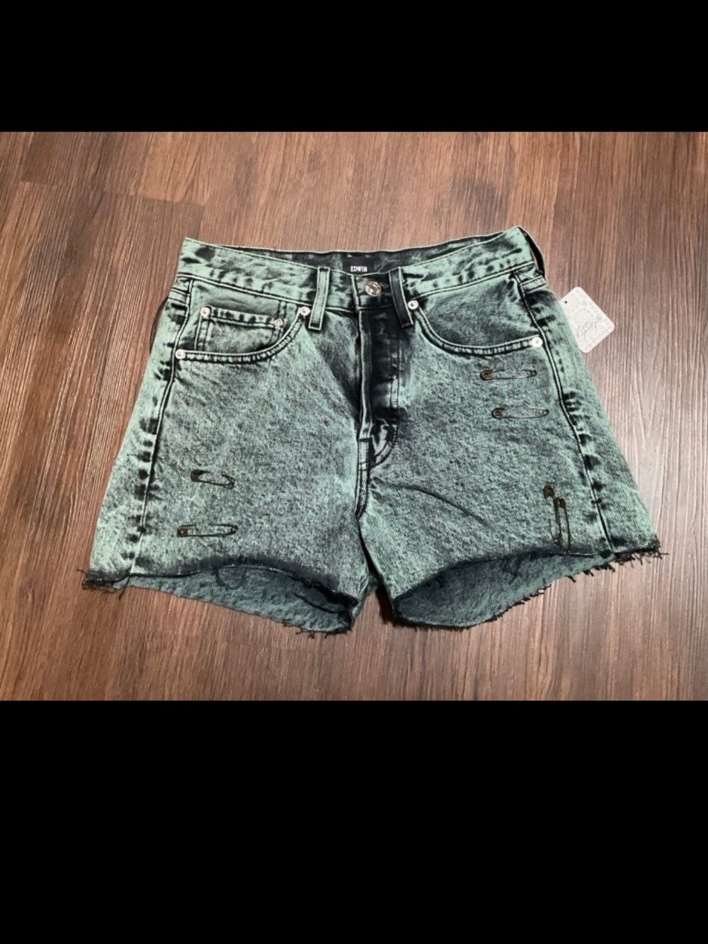 FREE PEOPLE  EDWIN  CAI cut off denim shorts distressed mint black green 25